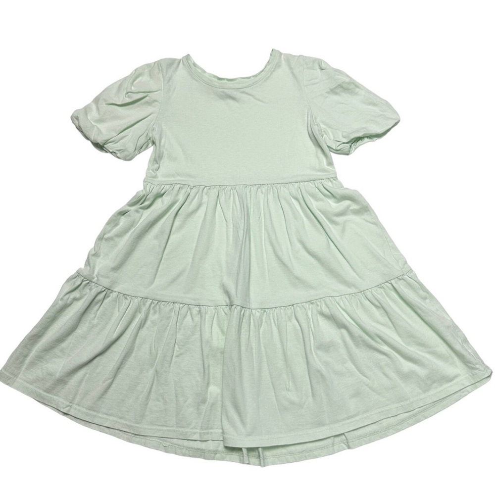 Zara Green Puff Sleeve Cotton Dress
